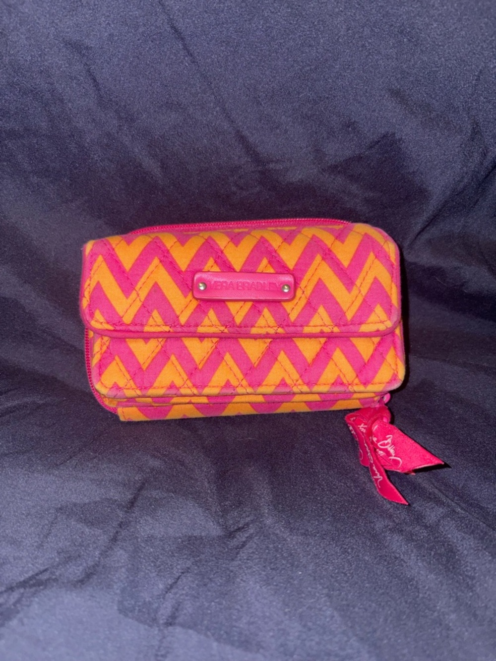 Vera Bradley Pink and Orange Chevron Quilted Wristlet Wallet